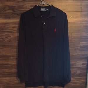 Polo by Ralph Lauren Men's Black Long Sleeve  Polo Shirt with Red Pony